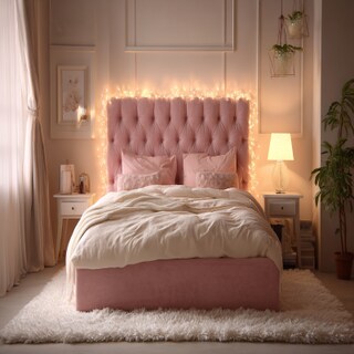 Contemporary Kids Room Design For Girls With Pink Tufted Headboard